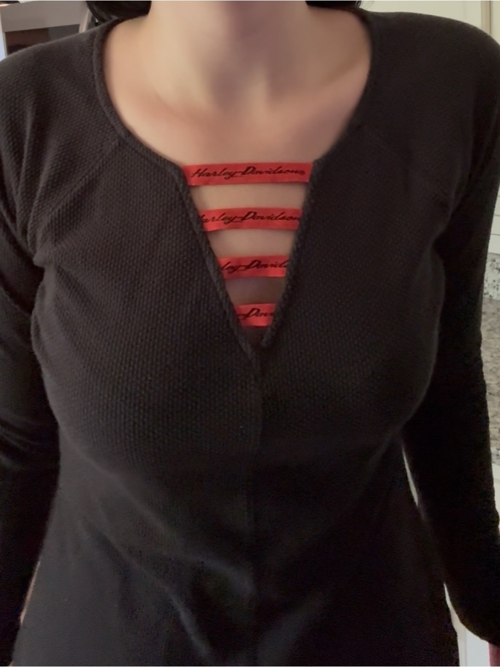Harley-Davidson Black Long Sleeve Top with Red Branded Straps